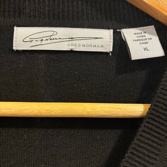 Vintage Greg Norman Men's XL Black 100% Merino Argyle V-Neck Sweater Pullover - Picture 8 of 8